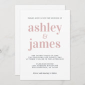 シンプルタイポグラフィシルバーピンク結婚ズ 招待状 (正面/裏面)