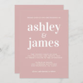 シンプルタイポグラフィシルバーピンク結婚ズ 招待状 (正面/裏面)