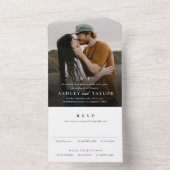 シンプルタイポグラフィスクリプトMonogramフォト結婚ズ オールインワン招待状 (内側)