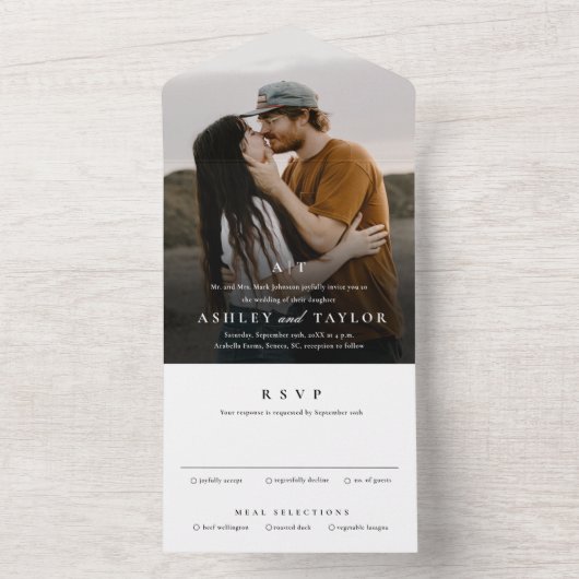 シンプルタイポグラフィスクリプトMonogramフォト結婚ズ オールインワン招待状 (内側)