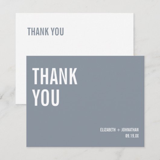 シンプルタイポグラフィダスティブルー結婚ズ サンキューカード (正面/裏面)