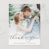 シンプルタイポグラフィハート結婚の写真感謝していユー ポストカード (正面)