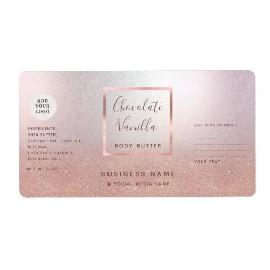 シンプルタイポグラフィバラ金ゴールド化粧品ロゴ ラベル (正面)