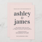 シンプルタイポグラフィパステルピンク結婚ズ 招待状 (正面/裏面)
