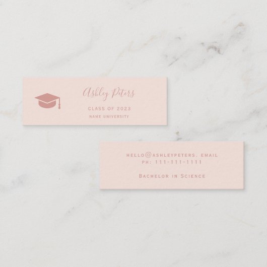 シンプルタイポグラフィパステル赤面ピンク卒業 スキニー名刺 (正面/裏面)