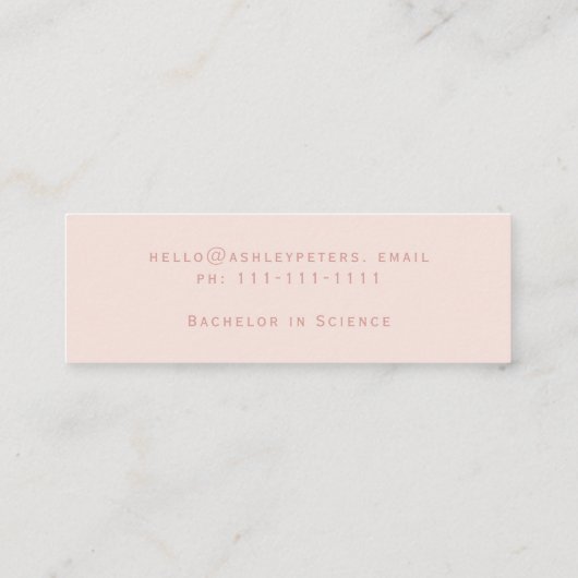 シンプルタイポグラフィパステル赤面ピンク卒業 スキニー名刺 (裏面)