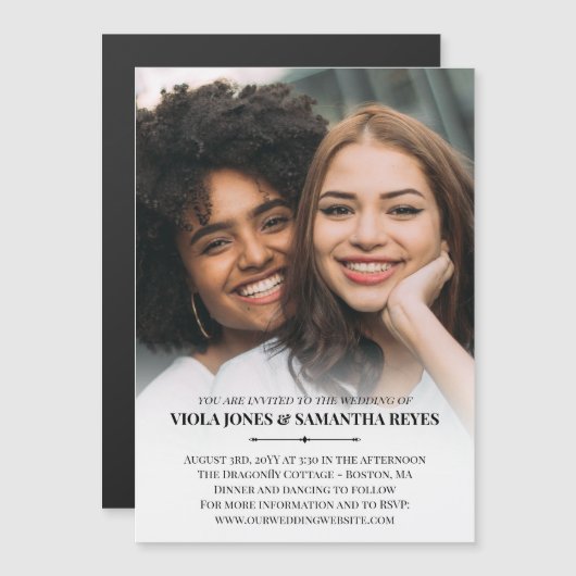 シンプルタイポグラフィビッグフォト結婚ズ マグネット招待状 (正面/裏面)