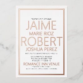 シンプルタイポグラフィブラックのホイ結婚ル 箔招待状