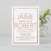 シンプルタイポグラフィブラックのホイ結婚ル 箔招待状 (立ち正面)