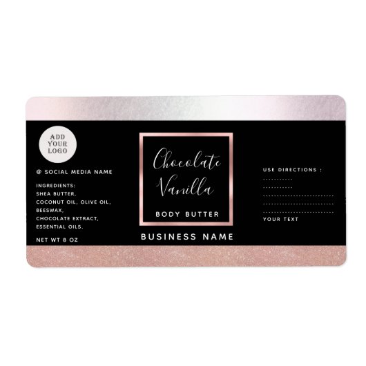 シンプルタイポグラフィブラックバラ金ゴールド化粧品ロゴl ラベル (正面)