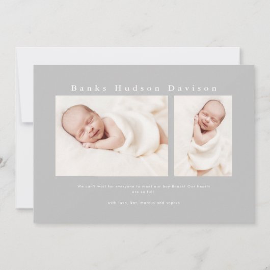 シンプルタイポグラフィベビーフォト誕生 案内状 (裏面)