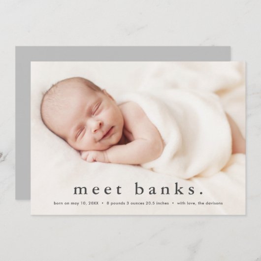 シンプルタイポグラフィベビーフォト誕生 案内状 (正面/裏面)