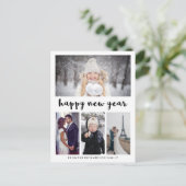 シンプルタイポグラフィモダンハッピーニューイヤーと写真 シーズンポストカード (スタンド正面)