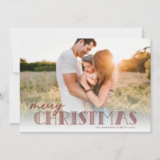 シンプルタイポグラフィモダンブルゴーニュのクリスマスフォト シーズンカード (正面)