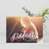 シンプルタイポグラフィモダン写真卒業会 招待状 (スタンド正面)