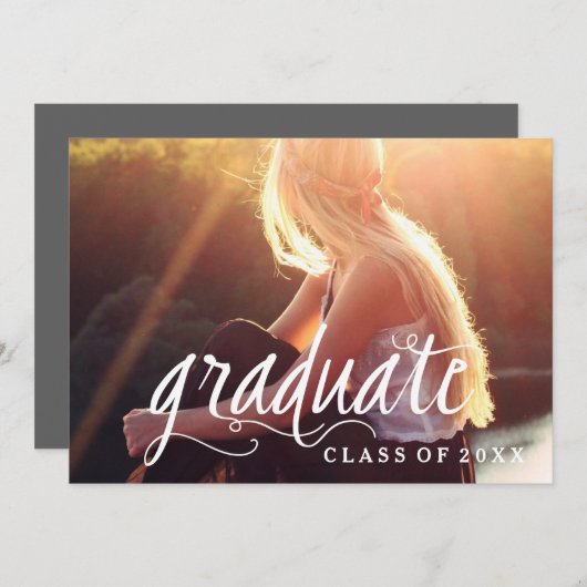 シンプルタイポグラフィモダン写真卒業会 招待状 (正面/裏面)