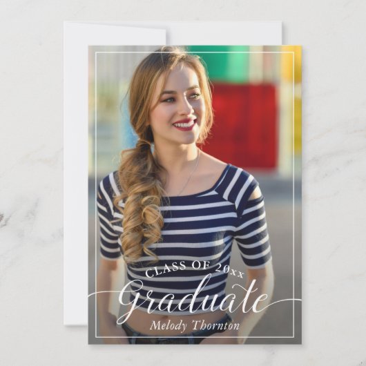 シンプルタイポグラフィモダン写真卒業会 招待状 (正面)