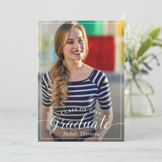 シンプルタイポグラフィモダン写真卒業会 招待状 (スタンド正面)