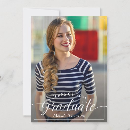 シンプルタイポグラフィモダン卒業式パーティー3写真 招待状 (正面)