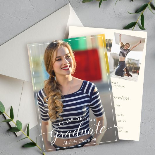 シンプルタイポグラフィモダン卒業式パーティー3写真 招待状