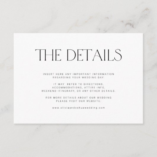 シンプルタイポグラフィモダン客の結婚詳細 エンクロージャーカード (正面)