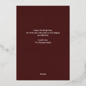 シンプルタイポグラフィモダン感謝祭の家族写真 箔シーズンカード (裏面)