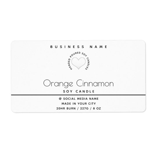 シンプルタイポグラフィモダン白ハートキャンドル ラベル (正面)