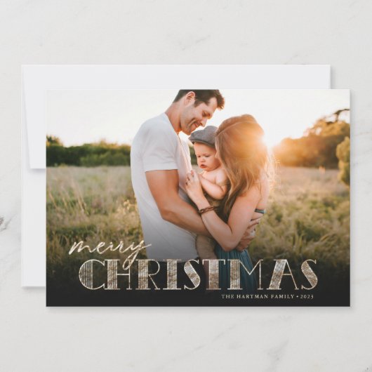 シンプルタイポグラフィモダン金ゴールドクリスマスフォト シーズンカード (正面)