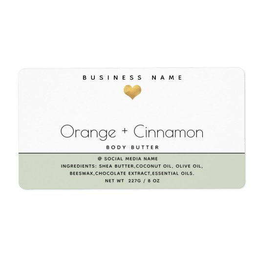 シンプルタイポグラフィモダン金ゴールドハート体バター ラベル (正面)