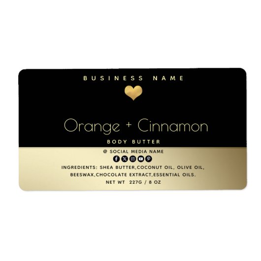 シンプルタイポグラフィモダン金ゴールドハート体バター ラベル (正面)