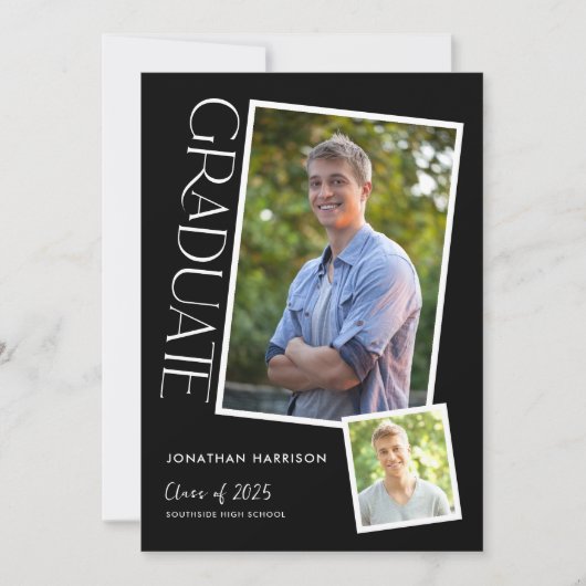 シンプルタイポグラフィモダン2写真卒業党 招待状 (正面)