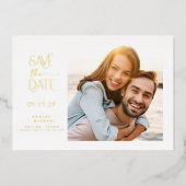 シンプルタイポグラフィモダン2写真Save the Date Foi 箔招待状 (正面)