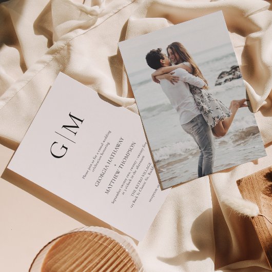 シンプルタイポグラフィモノグラム結婚写真 招待状