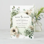 シンプルタイポグラフィユニークセージグリーン結婚ズ セーブザデート (スタンド正面)