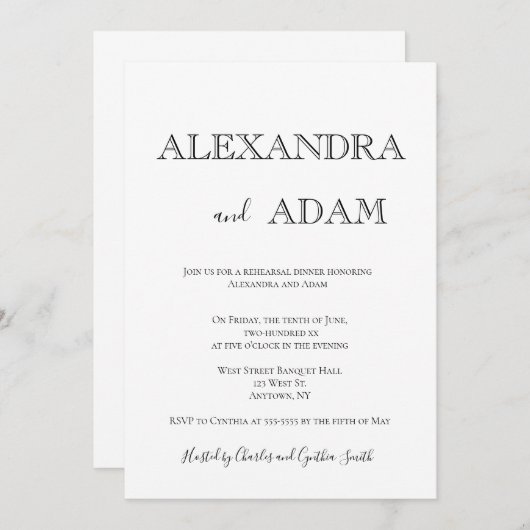 シンプルタイポグラフィリハーサル招待状 招待状 (正面/裏面)