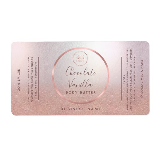 シンプルタイポグラフィ円バラ金ゴールド枠ロゴ ラベル (正面)