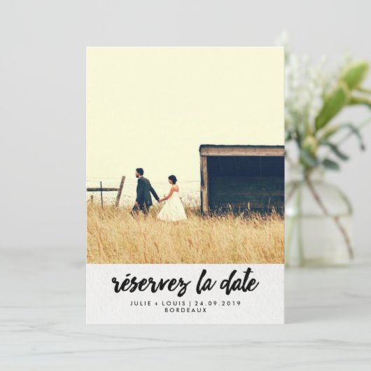 シンプルタイポグラフィ写真の日付の保存フランスの先 セーブザデート (スタンド正面)