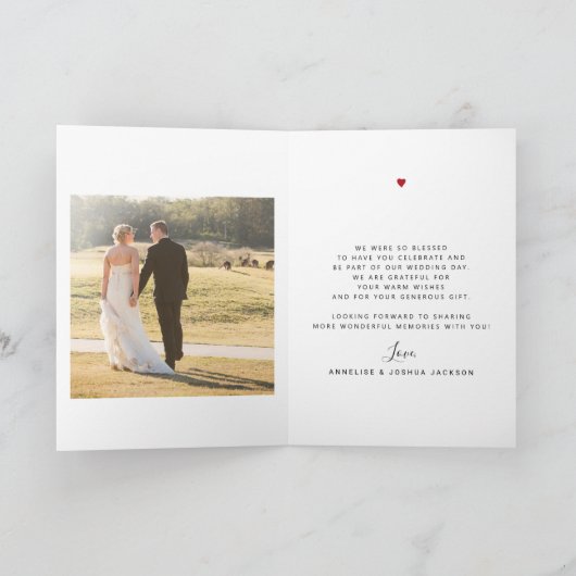 シンプルタイポグラフィ写真結婚のサンキューカード サンキューカード (内部)