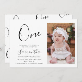 シンプルタイポグラフィ写真1歳の誕生日 招待状