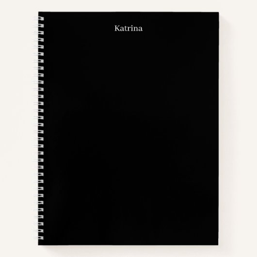 シンプルタイポグラフィ名パーソナライズされた白黒 ノートブック (正面)