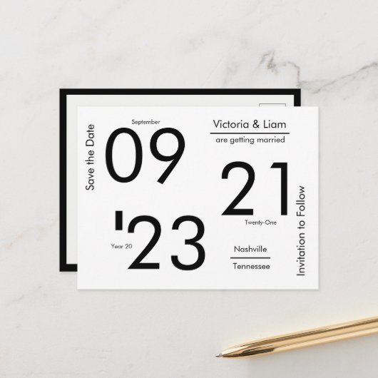 シンプルタイポグラフィ名モダン日付の保存 案内ポストカード (正面/裏面インサイチュ)