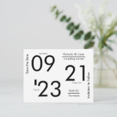 シンプルタイポグラフィ名モダン日付の保存 案内ポストカード (スタンド正面)