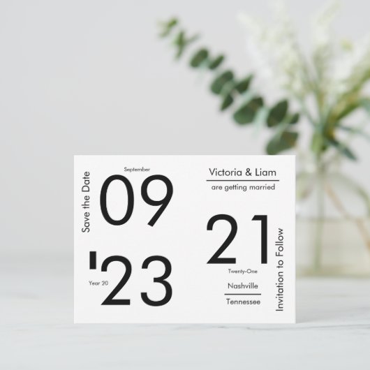 シンプルタイポグラフィ名モダンAnnouの日付を保存 案内ポストカード (スタンド正面)