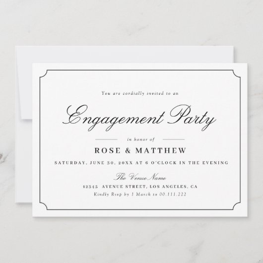 シンプルタイポグラフィ婚約パーティ 招待状 (正面)