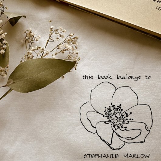 シンプルタイポグラフィ山素朴花の図書本 セルフインキングスタンプ