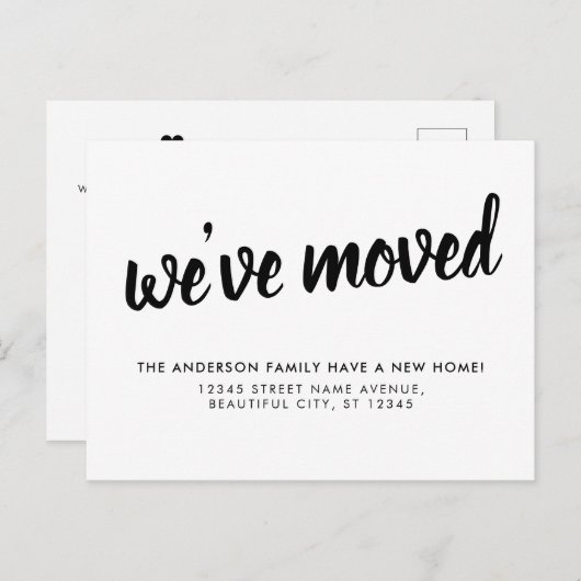 シンプルタイポグラフィ引っ越しましたの移行発表 案内ポストカード (正面/裏面)