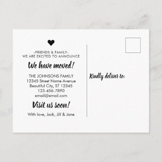 シンプルタイポグラフィ引っ越しましたの移行発表 案内ポストカード (裏面)