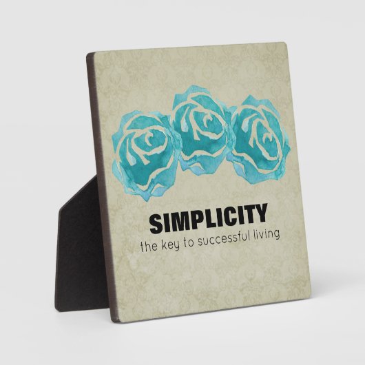 シンプルタイポグラフィ引用文とティール（緑がかった色）バラ フォトプラーク (正面)