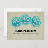 シンプルタイポグラフィ引用文とティール(緑がかった色)バラ ポストカード (正面/裏面)