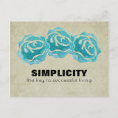 シンプルタイポグラフィ引用文とティール(緑がかった色)バラ ポストカード (正面)